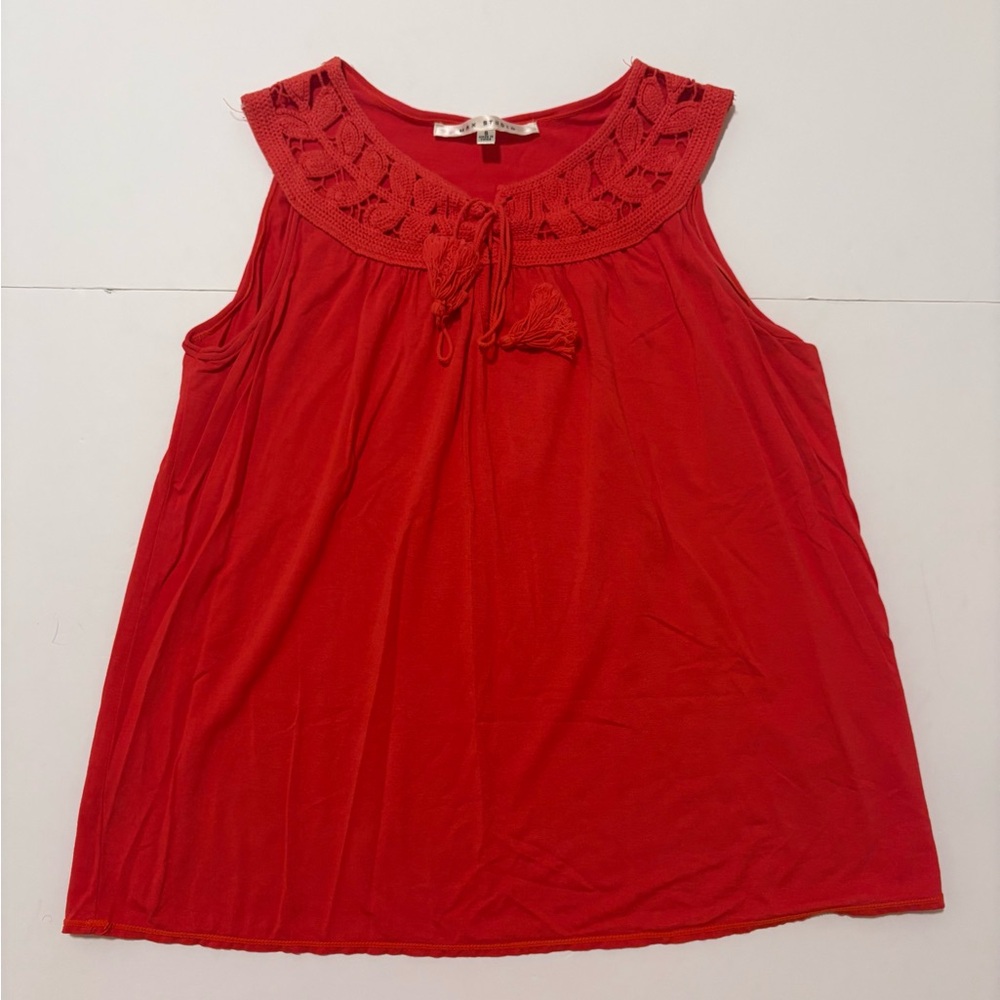 Max Studio Red Orange Crochet Yoke Sleeveless Tank Small